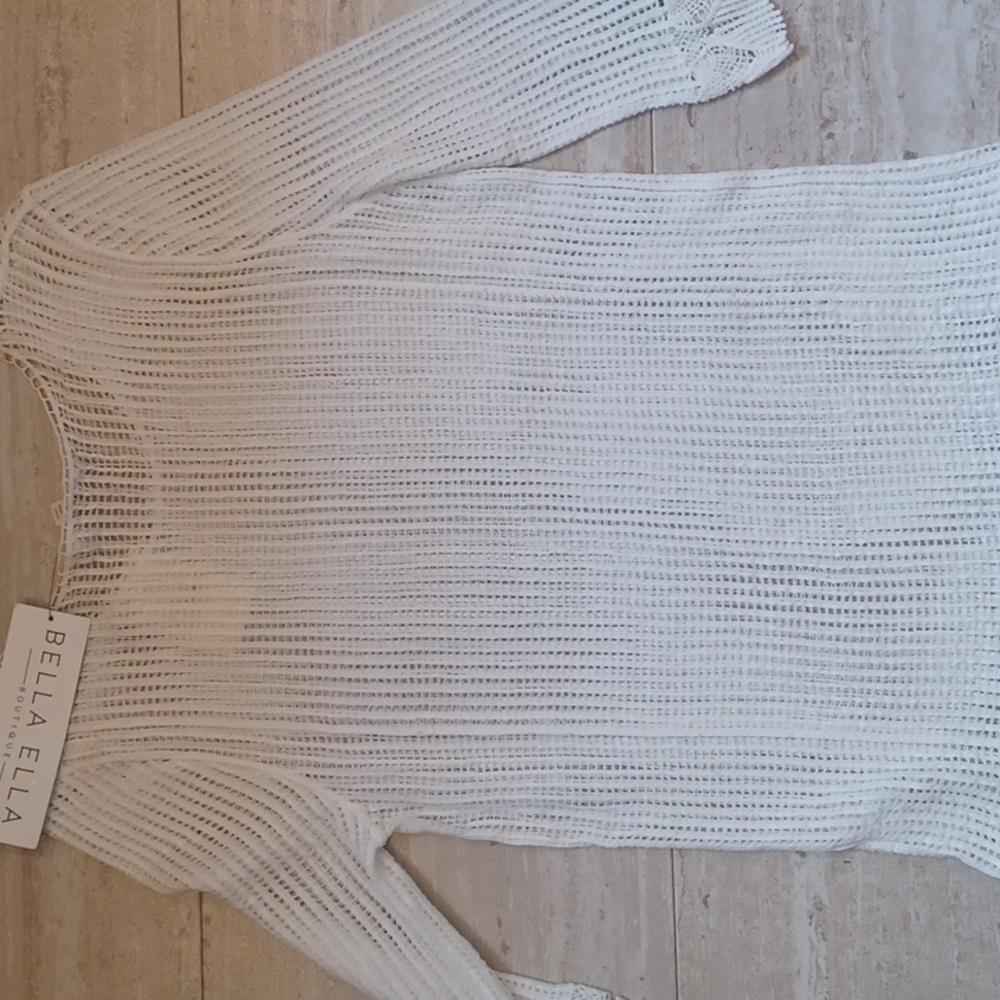 NWT Misia Creamy White Cotton Crochet Knit Unique Cover-Up - Picture 8 of 9
